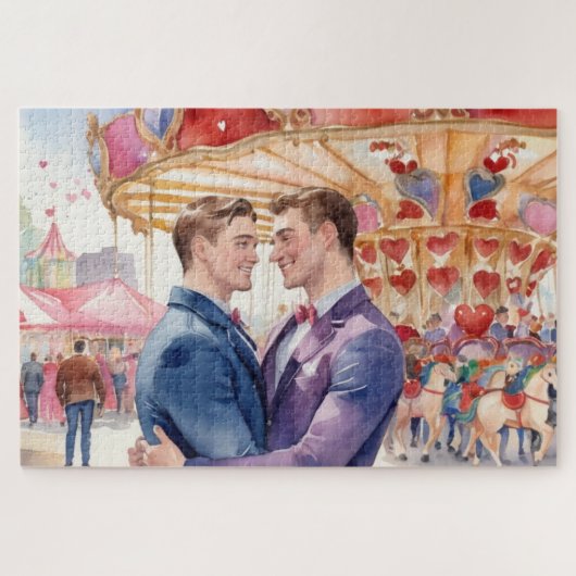 Waterverf Gay Mannen Paar in Liefde Legpuzzel (Horizontaal)