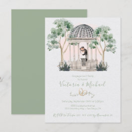 Waterverf gazebo met bride & groom eucalyptus kaart
