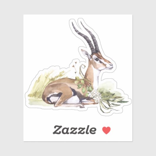 Waterverf gazelle met witte bloem Sticker (Vel)