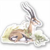 Waterverf gazelle met witte bloem Sticker (Voorkant)
