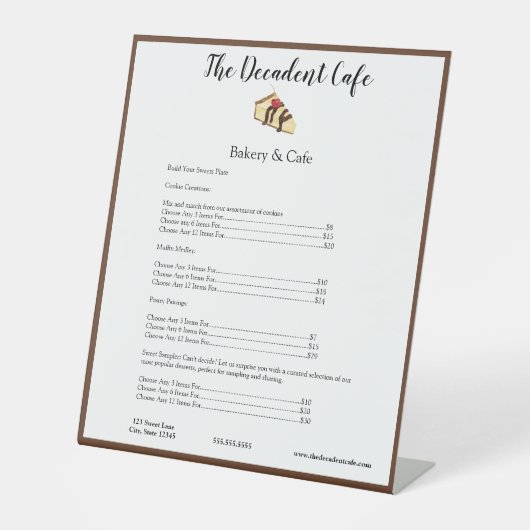 Waterverf Gebak Chef Cheesecake Menu Prijs Reclamebord Met Voetstuk (Voorkant)