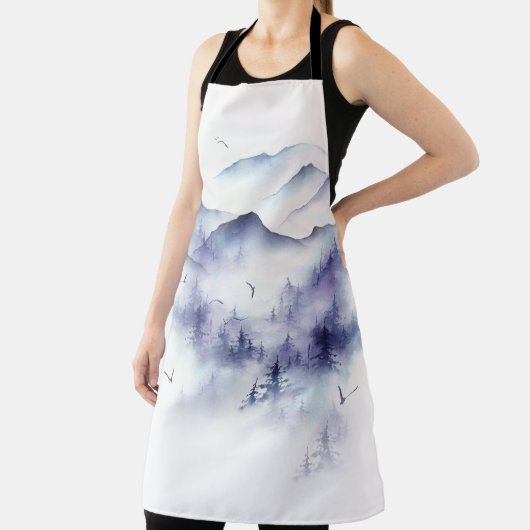 Waterverf gebergte, winterlandschap illustratie schort (Insitu)