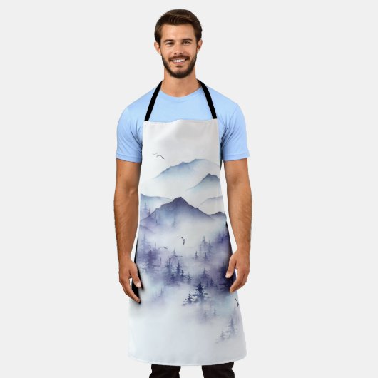 Waterverf gebergte, winterlandschap illustratie schort (Gedragen)