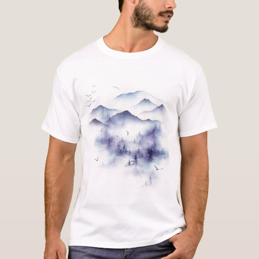 Waterverf gebergte, winterlandschap illustratie t-shirt (Voorkant)