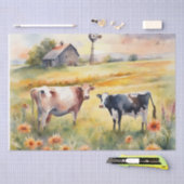 Waterverf Gebied van koeien en zonsopgang Tissuepapier (Craft)