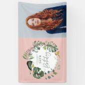 Waterverf gebladerte 30e foto verjaardagsfeest spandoek (Verticaal)