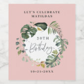 Waterverf gebladerte 30e verjaardagsfeestdecor wijn etiket (Enkel label)