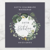 Waterverf gebladerte 30e verjaardagsfeestdecor wijn etiket (Enkel label)
