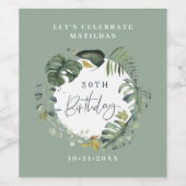 Waterverf gebladerte 30e verjaardagsfeestdecor wijn etiket (Enkel label)