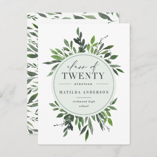 waterverf gebladerte afstuderen aankondiging/uitno aankondigingskaart (Voorkant / Achterkant)