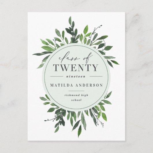 waterverf gebladerte afstuderen aankondiging/uitno aankondigingskaart (Voorkant)