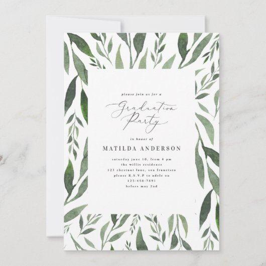 waterverf gebladerte afstuderen aankondiging/uitno kaart (Achterkant)