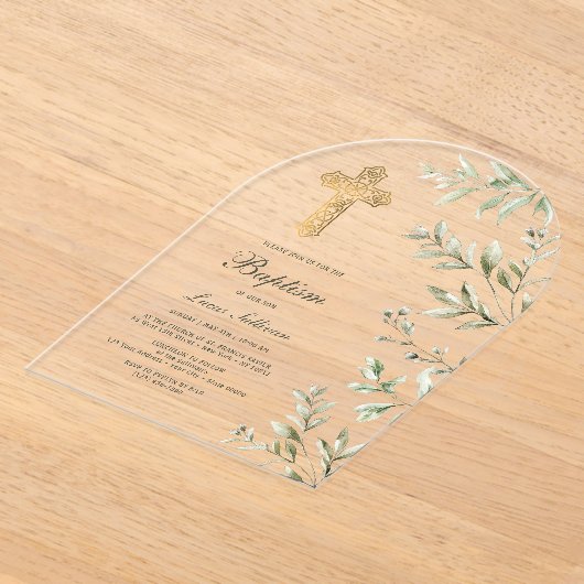 Waterverf gebladerte boogdoop acryl uitnodigingen (Laagn)