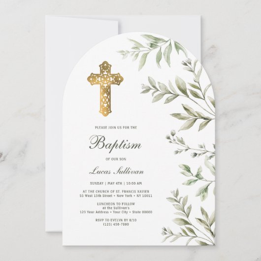 Waterverf gebladerte boogdoop kaart (Voorkant)