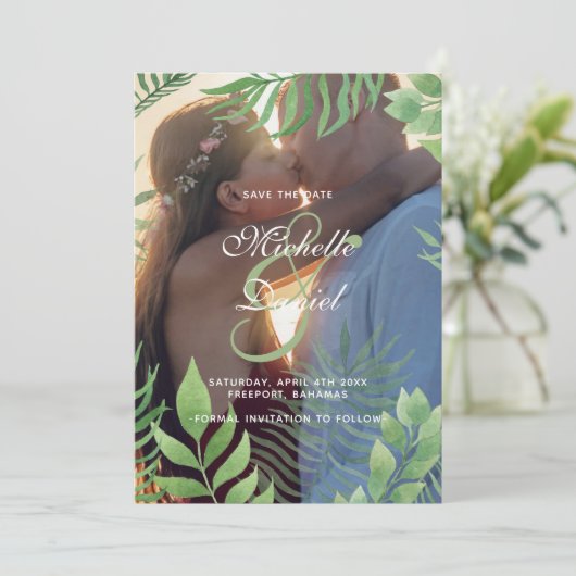Waterverf gebladerte bruiloft opslaan van de datum save the date (Staand voorkant)