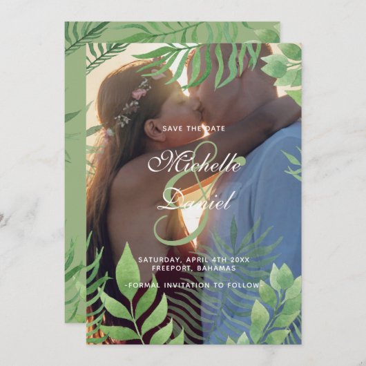 Waterverf gebladerte bruiloft opslaan van de datum save the date (Voorkant / Achterkant)
