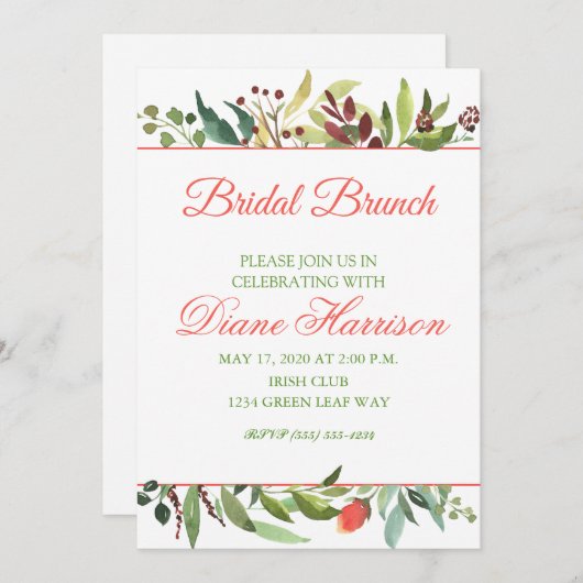 Waterverf gebladerte en Roos grens Kaart (Voorkant / Achterkant)