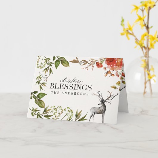 Waterverf gebladerte hert foto kerst kaart (Gele Bloem)