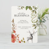 Waterverf gebladerte hert kerstkaart. feestdagenkaart (Staand voorkant)