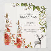 Waterverf gebladerte hert kerstkaart. feestdagenkaart (Voorkant / Achterkant)