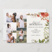 Waterverf gebladerte hert multi foto kerst feestdagenkaart (Voorkant)