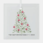Waterverf gebladerte kerstboom gepersonaliseerd glas ornament (Voorkant)