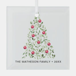 Waterverf gebladerte kerstboom gepersonaliseerd glas ornament