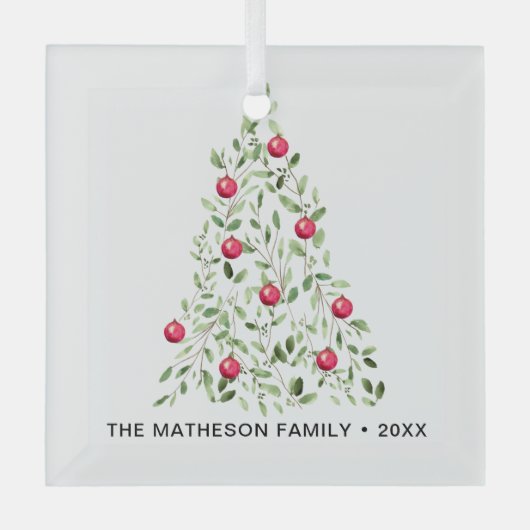 Waterverf gebladerte kerstboom gepersonaliseerd glas ornament (Voorkant)