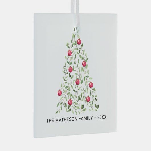Waterverf gebladerte kerstboom gepersonaliseerd glas ornament (Voorkant Rechts)