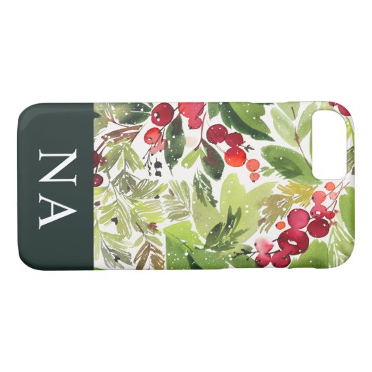 Waterverf gebladerte monogram initiaal Kerst Case-Mate iPhone Case (Achterkant (Horizontaal))