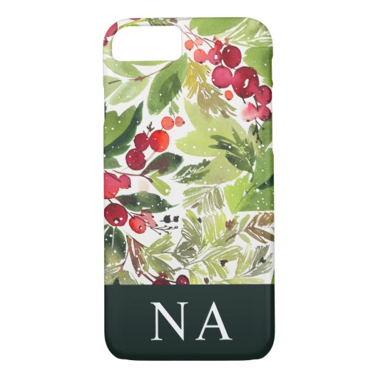 Waterverf gebladerte monogram initiaal Kerst Case-Mate iPhone Case (Achterkant)