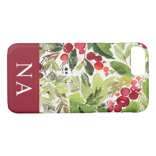 Waterverf gebladerte monogram initiaal Kerst Case-Mate iPhone Case (Achterkant (Horizontaal))