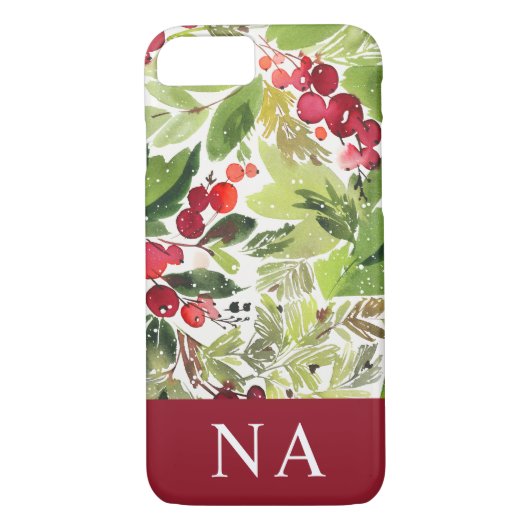 Waterverf gebladerte monogram initiaal Kerst Case-Mate iPhone Case (Achterkant)