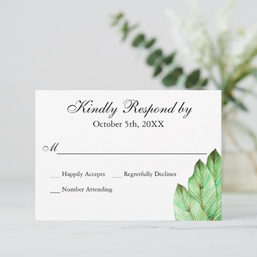 Waterverf gebladerte Tropische bruiloft RSVP (Staand voorkant)