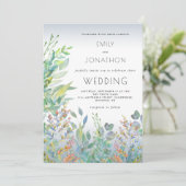 Waterverf gebladerte Zee Glass Dusty Blue Wedding Kaart (Staand voorkant)