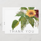 Waterverf gebladerte zonnebloem begrafenis dank u bedankkaart (Voorkant / Achterkant)