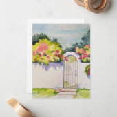 Waterverf gebogen tuinpoort notitiekaartje (Voorkant / Achterkant in situ)