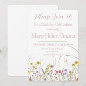 Waterverf Geboortagsfeest Uitnodiging Wilde Bloeme (Voorkant / Achterkant)