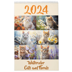 Waterverf Geboorte Bloemen Katten Kalender 2024