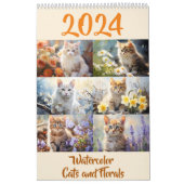 Waterverf Geboorte Bloemen Katten Kalender 2024 (Hoes)