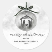 Waterverf Geboorte Grijs Ornament Vrolijk Kerstfee Ronde Sticker (Voorkant)