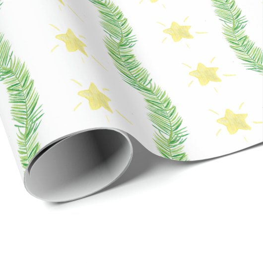 Waterverf Geboorte Kerststerren & Garland Cadeaupapier (Rol Hoek)