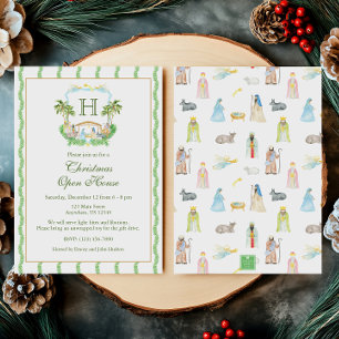 Waterverf Geboorte Monogram Crest Kerstmis Kaart