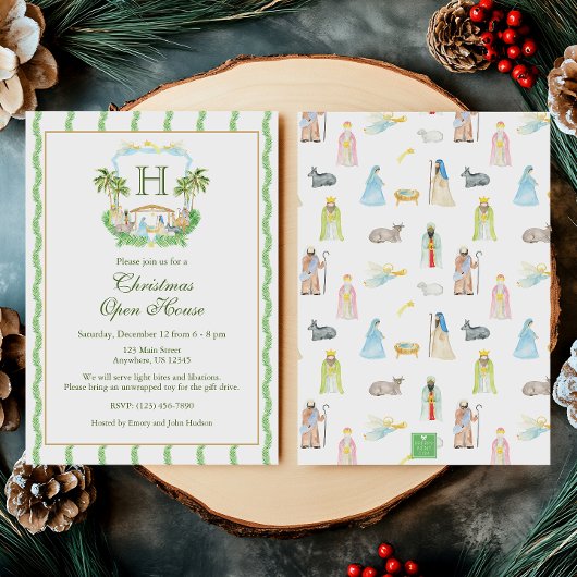 Waterverf Geboorte Monogram Crest Kerstmis Kaart