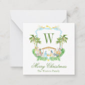 Waterverf Geboorte Monogram Crest Kerstmis Notitiekaartje (Voorkant)