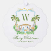 Waterverf Geboorte Monogram Crest Kerstmis Ornament Kaart (Voorkant)