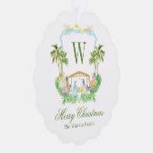 Waterverf Geboorte Monogram Crest Kerstmis Ornament Kaart (Rechts)
