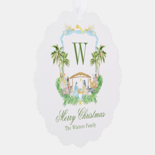 Waterverf Geboorte Monogram Crest Kerstmis Ornament Kaart (Rechts)