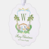 Waterverf Geboorte Monogram Crest Kerstmis Ornament Kaart (Links)