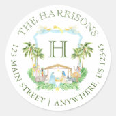 Waterverf Geboorte Monogram Crest Kerstmis Ronde Sticker (Voorkant)